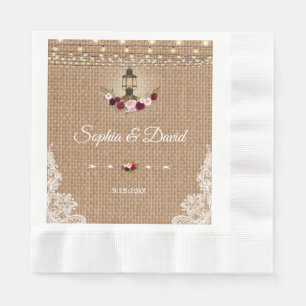 Servilleta De Papel Boda Rústico Lace Burlap Lantern String Lights