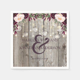 Servilleta De Papel Boda Rústico Lace Jar Wood & String Lights