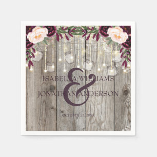 Servilleta De Papel Boda Rústico Lace Jar Wood & String Lights
