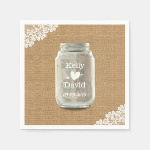 Servilleta De Papel Boda Rústico Mason Jar Burlap & Lace