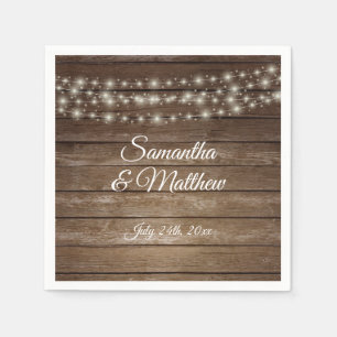 Servilleta De Papel Boda Rústico Personalizado de Luces de Madera