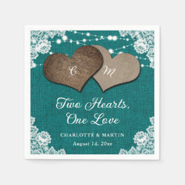 Servilleta De Papel Boda Rústico Verde azulado Burlap Lace String Ligh