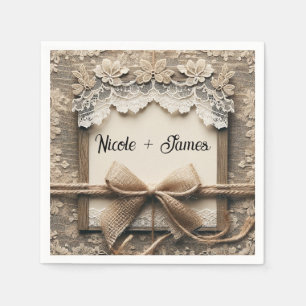 Servilleta De Papel Boda Rústico Vintage Floral Lace Burlap