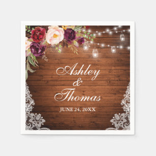 Servilleta De Papel Boda Rústico Wood Jar Enciende Lace Floral