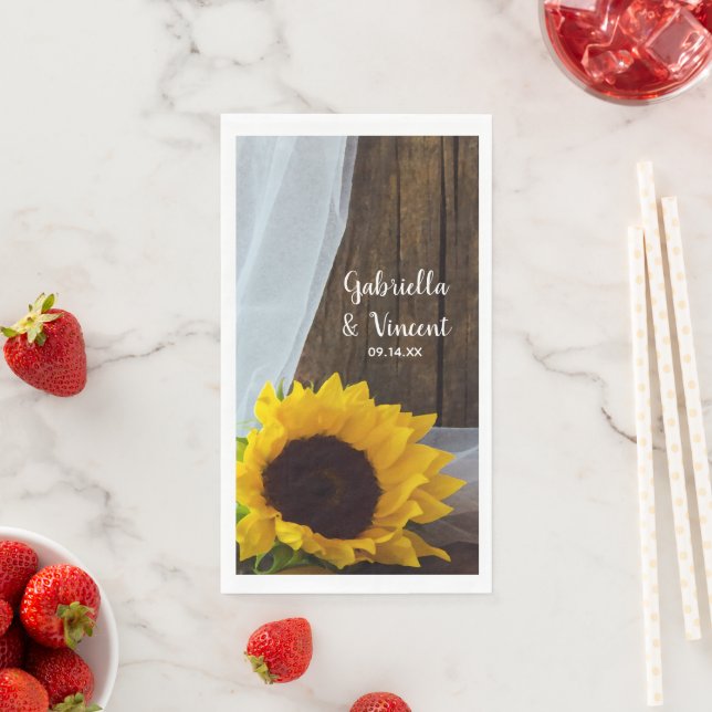 Servilleta De Papel Boda Rústico Yellow Sunflower and Barn Wood (In situ)