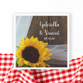 Servilleta De Papel Boda Rústico Yellow Sunflower and Barn Wood