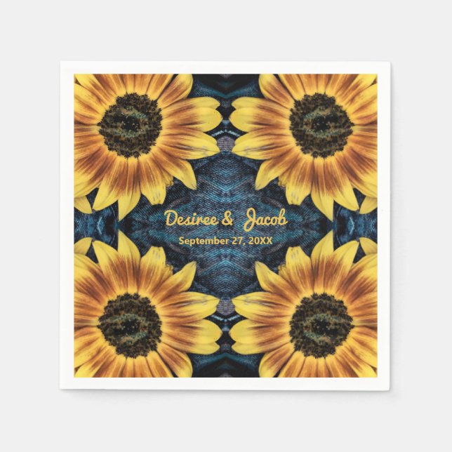 Servilleta De Papel Boda Rústico Yellow Sunflower Denim Blue Jeans (Anverso)