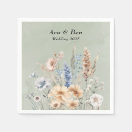Servilleta De Papel Boda Sage Green Dusty Blue Wildflowers