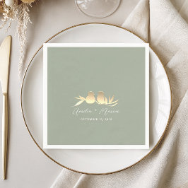 Servilleta De Papel Boda Sage Green Gold Lovebirds