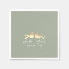 Servilleta De Papel Boda Sage Green Gold Lovebirds
