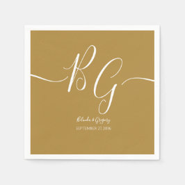 Servilleta De Papel Boda Sencillo Elegante de Iniciales Doradas