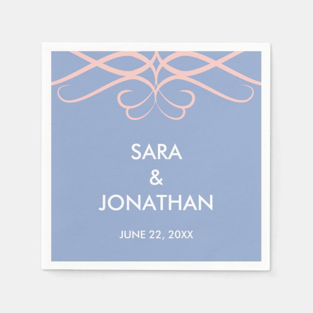 Servilleta De Papel Boda Serenity Blue, Florecimientos Rose Quartz (Anverso)
