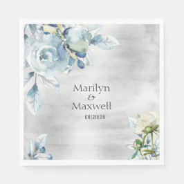 Servilleta De Papel Boda Silver Dusty Blue Peony de 6 pulgadas