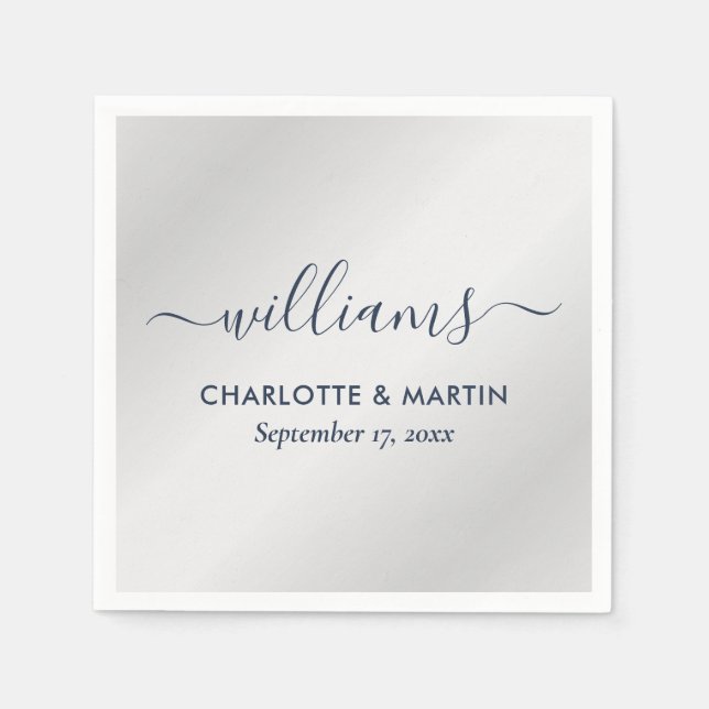 Servilleta De Papel Boda Silver y Navy Blue (Anverso)