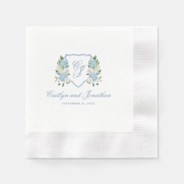 Servilleta De Papel Boda Simple con Cresta Monograma Azul Polvoriento (Anverso)