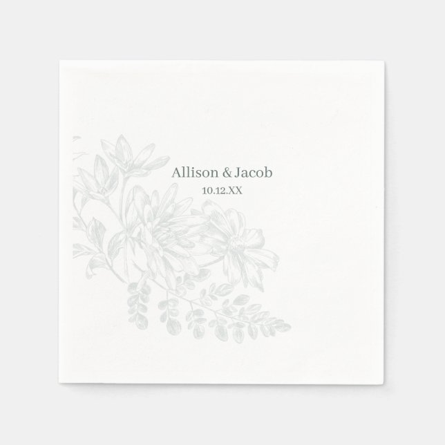 Servilleta De Papel Boda simple de dibujo de la línea verde de salvia (Anverso)