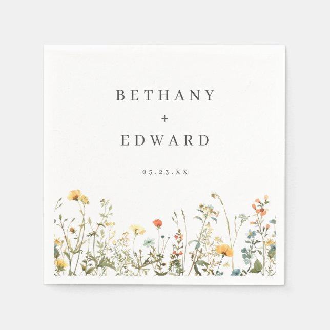Servilleta De Papel Boda simple de flores silvestres (Anverso)