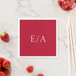 Servilleta De Papel Boda Simple Elegante Monograma Rojo Mínimo