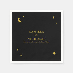 Servilleta De Papel Boda Simple Estrella Lunar Celeste Oro Negro