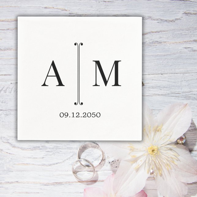 Servilleta De Papel Boda Simple Minimal Monograma Pareja Fecha (Subido por el creador)