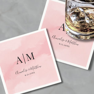 Servilleta De Papel Boda Simple Minimalista Acuarela Rosa