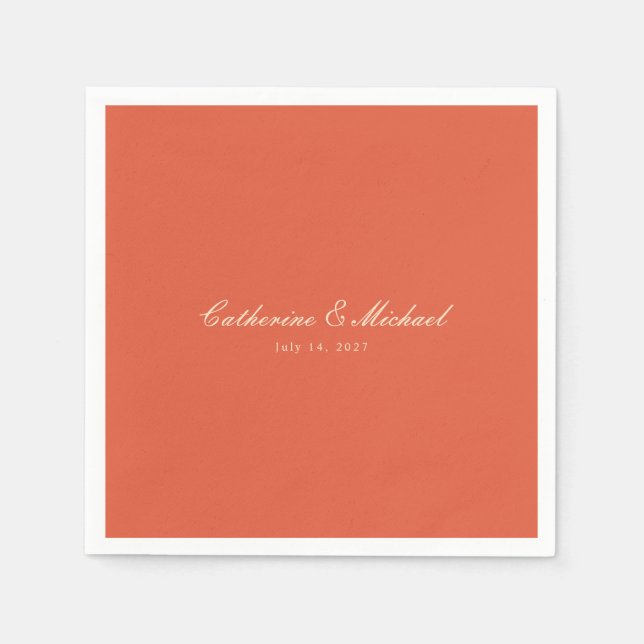 Servilleta De Papel Boda Simple Script Atardecer Naranja (Anverso)