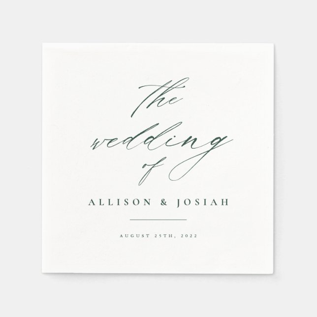 Servilleta De Papel Boda Simple Script Verde (Anverso)