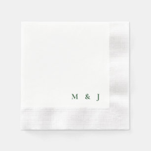 Servilleta De Papel Boda Simple Verde Oscuro Iniciales Novia y Novio