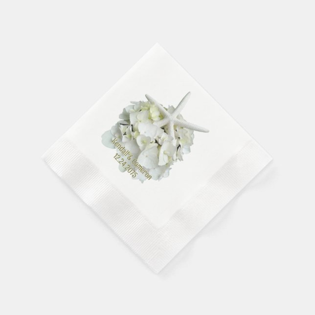Servilleta De Papel Boda Starfish Hydrangea Blanca (Borde)