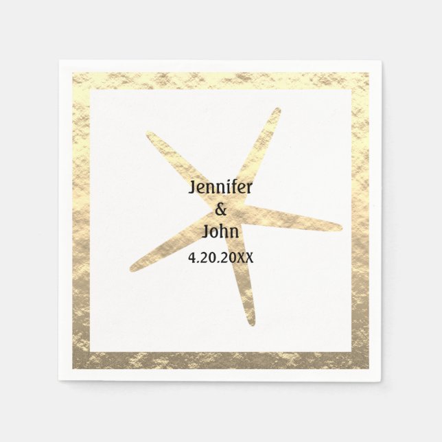 Servilleta De Papel Boda Starfish Tropical Gold White Pareja Nombre (Anverso)