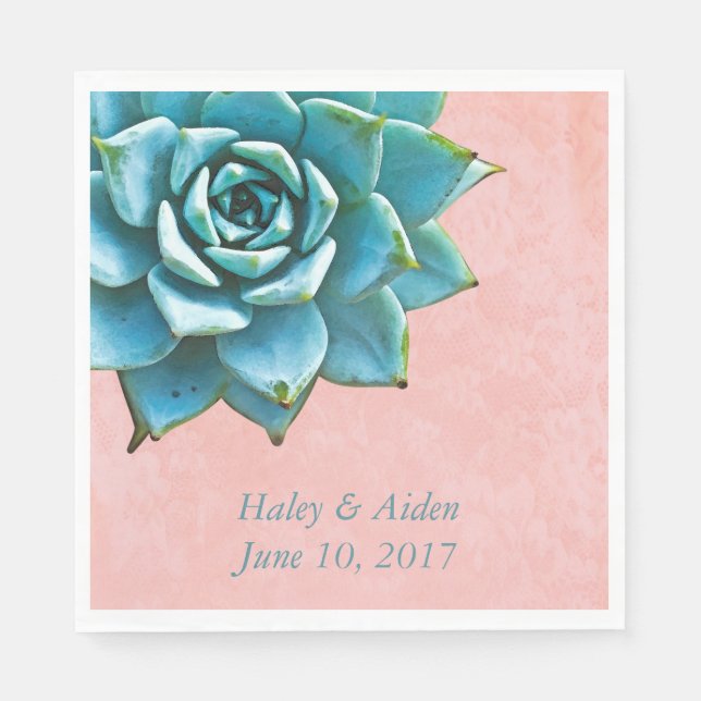 Servilleta De Papel Boda suculenta o compromiso acuarela rosa (Anverso)