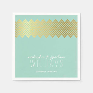 Servilleta De Papel BODA TABLE DECOR patrón chevron oro menta