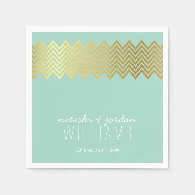 Servilleta De Papel BODA TABLE DECOR patrón chevron oro menta (Anverso)