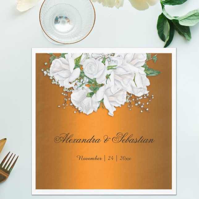 Servilleta De Papel Boda Tangerine Elegance y White Roses (Subido por el creador)