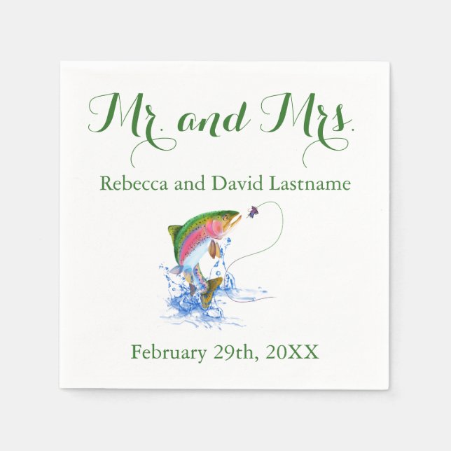 Servilleta De Papel Boda Temático De La Trucha De Pesca (Anverso)