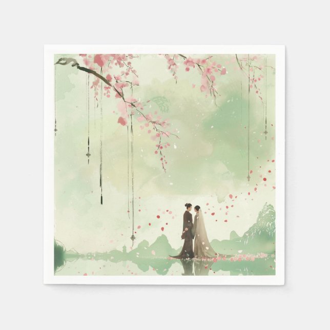 Servilleta De Papel Boda temático sobre el verde de la novia y el Groo (Anverso)