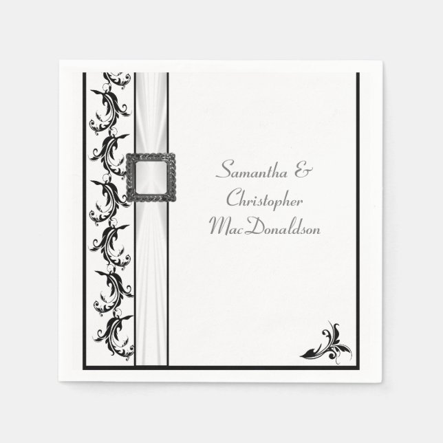 Servilleta De Papel Boda tradicional de encaje blanco y negro (Anverso)