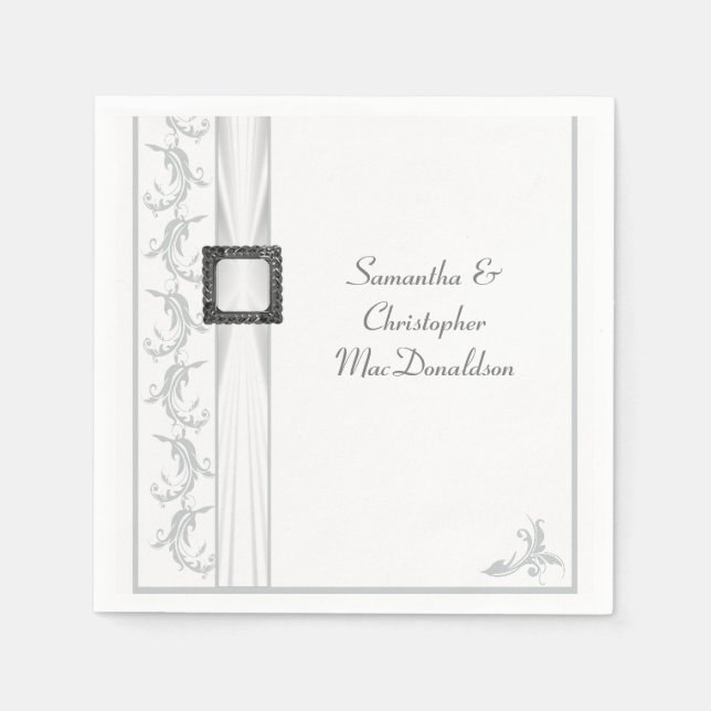 Servilleta De Papel Boda tradicional de encaje gris y blanco (Anverso)