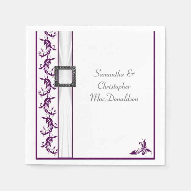 Servilleta De Papel Boda tradicional de encaje púrpura y blanco (Anverso)
