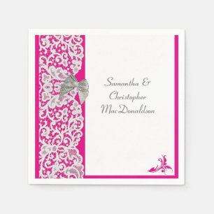 Servilleta De Papel Boda tradicional de encaje rosa y blanco brillante