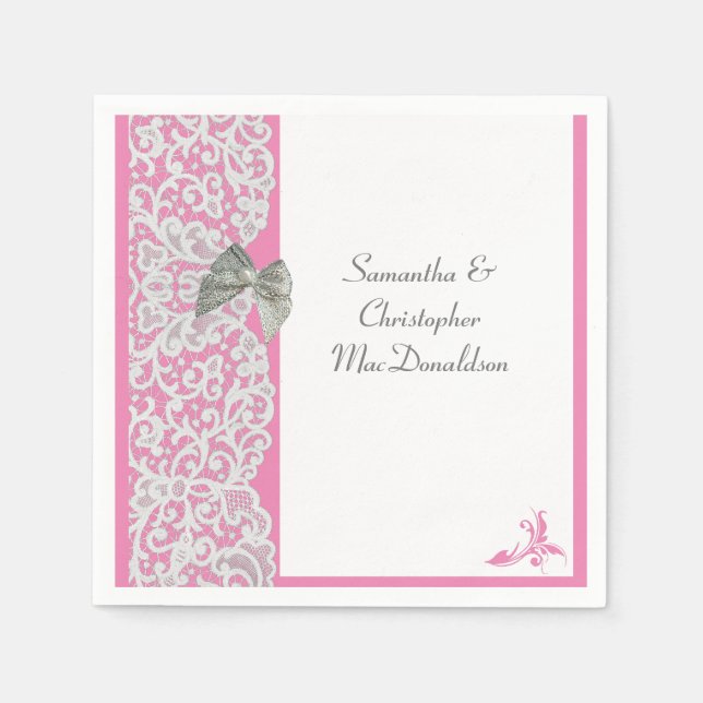 Servilleta De Papel Boda tradicional de encaje rosa y blanco pastel (Anverso)