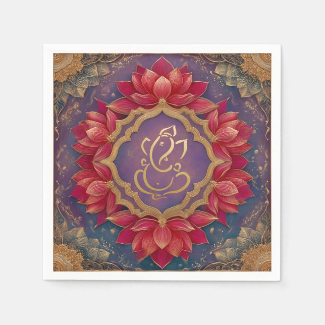 Servilleta De Papel Boda tradicional de Lotus Ganesh Purple (Anverso)