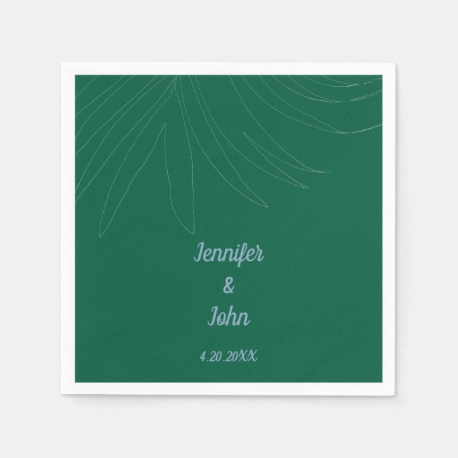 Servilleta De Papel Boda Tropical De Hojas De Palma Boda Verde Azul Po (Anverso)