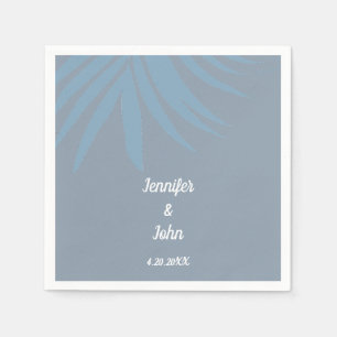 Servilleta De Papel Boda Tropical Dusty Blue Palm Leaf Beach