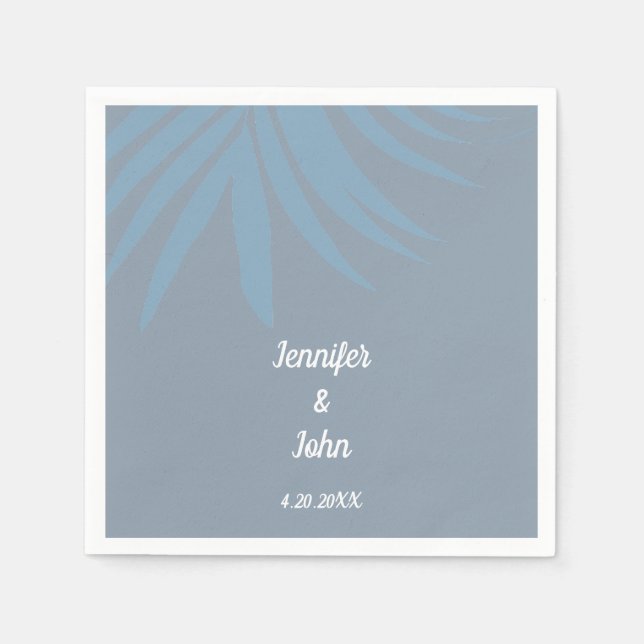 Servilleta De Papel Boda Tropical Dusty Blue Palm Leaf Beach (Anverso)