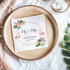 Servilleta De Papel Boda Tropical Floral Flamingos Sr. y Sra.