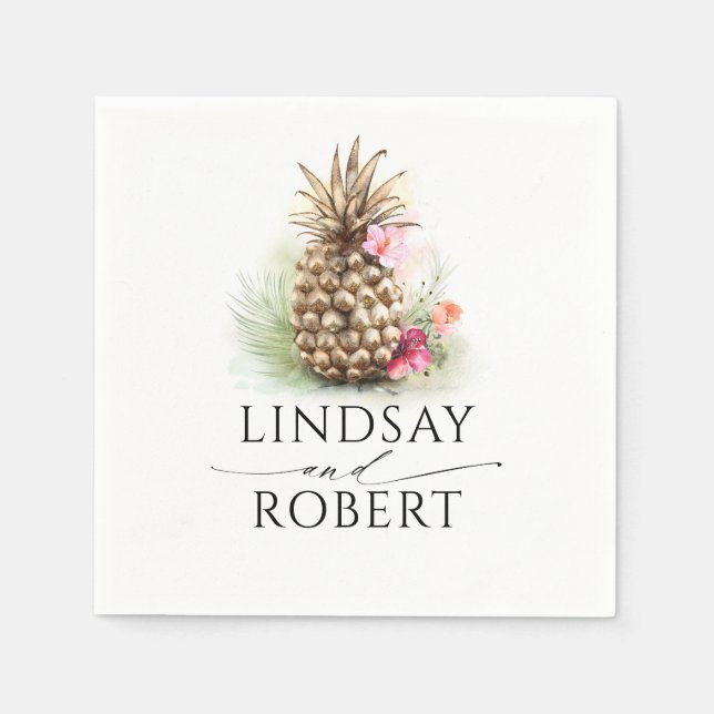 Servilleta De Papel Boda Tropical Gold Pineapple (Anverso)