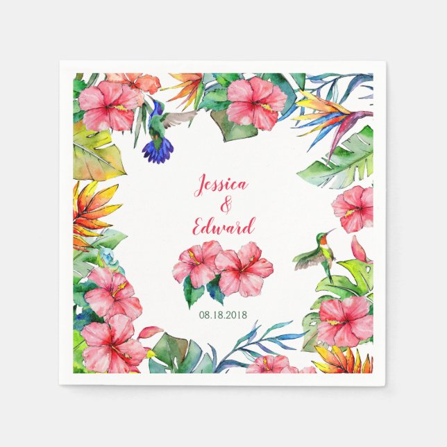 Servilleta De Papel Boda Tropical Hibiscus Hawaii (Anverso)