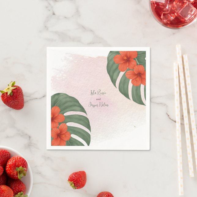 Servilleta De Papel Boda Tropical Monstera & Hibiscus (In situ)