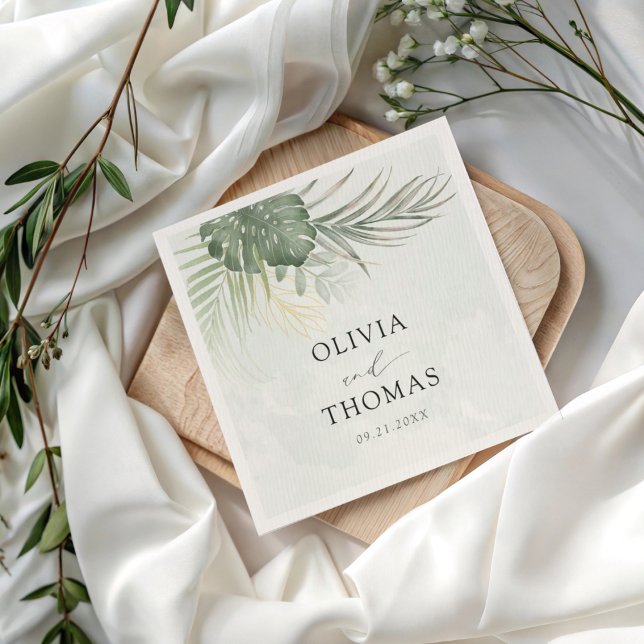 Servilleta De Papel Boda Tropical Verde Monstera Costera (Subido por el creador)